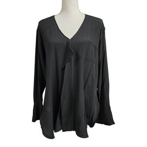 Seventy Venezia Italy Silk Blend V-Neck Draped Blouse Top Black Size 48 /US XL